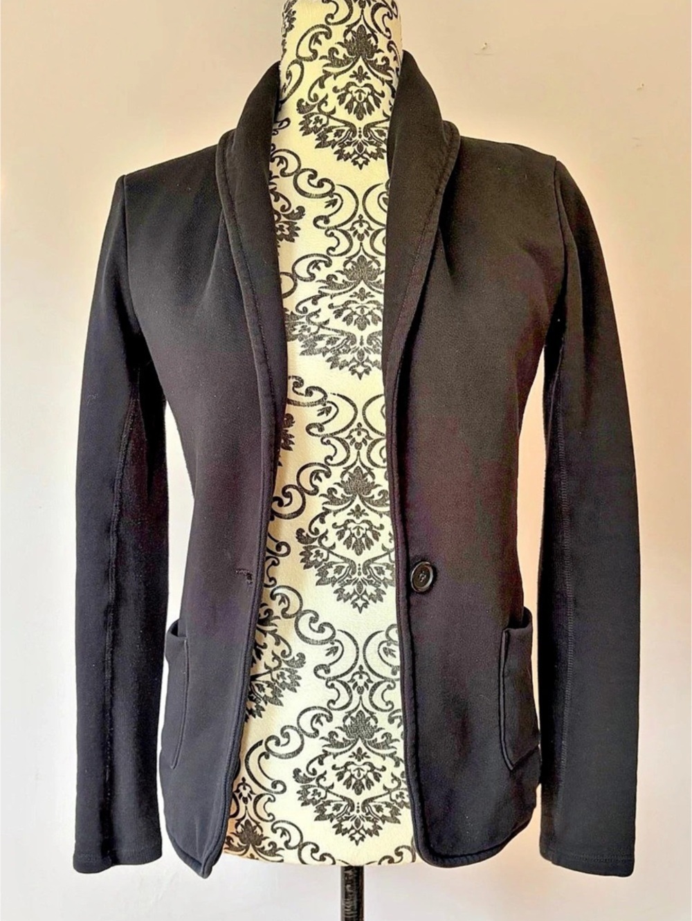 James Perse Shawl Collar Cotton Fleece Blazer Black Size 2